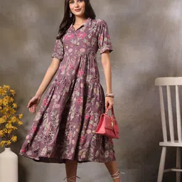 stylum Women Fit and Flare Beige Maxi/Full Length Dress image 5