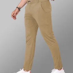 fabbaze Men Straight Fit Khaki Lycra Blend Trousers image 3