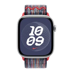 Apple Nike Woven Nylon Sport Loop for Apple (44mm / 45mm / 46mm / 49mm) (Hook-and-Loop Fastener, Blue & Red) image 3