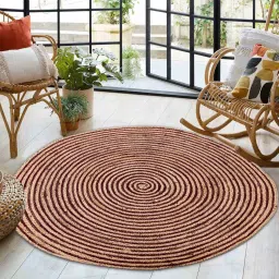 mric Brown Geometric Jute 3 ft x 3 ft Hand Woven Round Carpet image 1