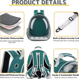 vayinato Transparent Backpack (Green) for Travel, Hiking & Outdoor Pet Airline-Approved Green Backpack Pet Carrier image 2