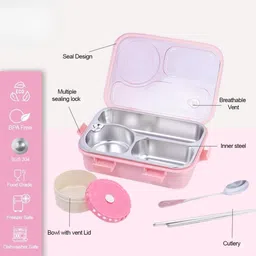 kello Stainless Steel Airtight Leak Proof Tiffin Box with Mini Container Inside K138 3 Containers Lunch Box image 4