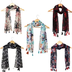 riddle needle Printed Chiffon Women Multicolor Scarf, Stole, Fancy Scarf-picture-18