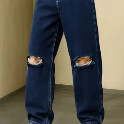 maahit Men Loose Fit Mid Rise Dark Blue Jeans image 1
