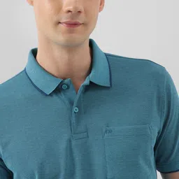 peter england Men Solid Polo Neck Cotton Blend Green T-Shirt image 5