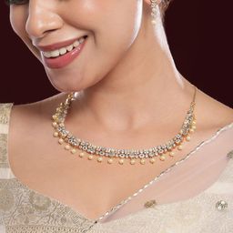 Rubans 22K Gold-Plated Pearl Beads & White Cubic Zirconia Handcrafted Necklace Set-picture-49