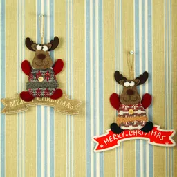 TIED RIBBONS Set of 2 Beige & Red Reindeer Christmas Wall Hanging-picture-29