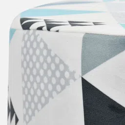 RIANCE CREATIONS White & Blue Geometric Printed Round Ottoman image 2