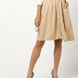 ajio Pleated Button-Down A-line Skirt-picture-41