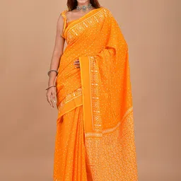 NIKHILAM Polka Dot Peinted Pure Cotton Block Print Saree-picture-41