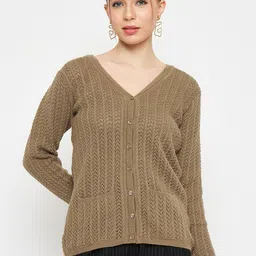 CREATIVE LINE Self Design V- Neck Long Sleeves Woollen Cardigan Sweater-picture-40