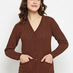 CREATIVE LINE Cable Knit Self Design Woollen Cardigan Sweater-picture-30