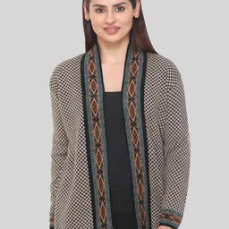 aarbee Women Black & Orange Self Design Cardigan-picture-1