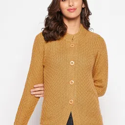 Cantabil Women Mustard Cable Knit Cotton Cardigan-picture-22