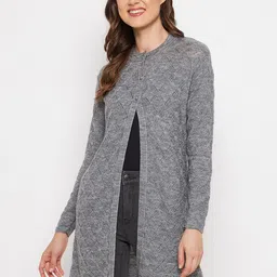 CLAPTON Self Design Open Knit Woollen Longline Cardigan Sweaters-picture-20