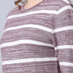 GRACIT Women Purple & White Striped Wool Cardigan Sweater image 2