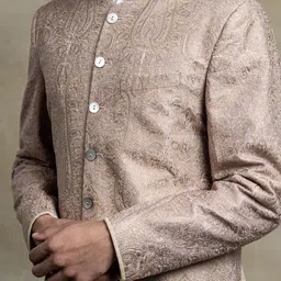 Tasva Men Pink Thread Embroidered Pure Silk Sherwani Set image 4