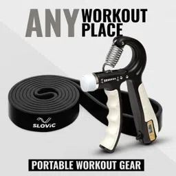 slovic 0.5 kg Resistance Band & Hand Grip Workout Combo | Natural Latex Band with Door Anchor Home Gym Combo image 2
