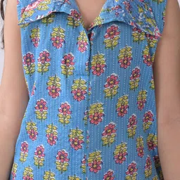 here&now x kinder kids Kinder Kids Girls Floral Printed Shirt Collar Sleeveless Pure Cotton Kurti & Dhoti Pants image 2