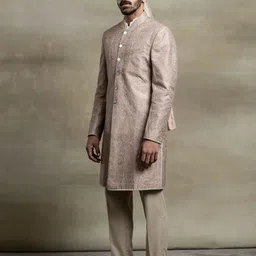 Tasva Men Pink Thread Embroidered Pure Silk Sherwani Set image 2