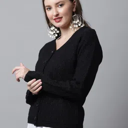 Cantabil Women Black Cable Knit Cardigan image 3