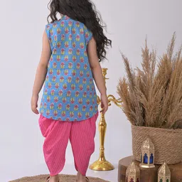 here&now x kinder kids Kinder Kids Girls Floral Printed Shirt Collar Sleeveless Pure Cotton Kurti & Dhoti Pants image 4
