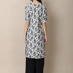 7threads KALINI Women Pack Of 2 White & Beige Floral Printed Crepe Kurta image 5