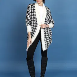 Tokyo Talkies Black Geometric Printed Fuzzy Acrylic Cardigan Sweater image 2