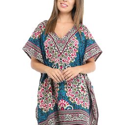 Exotic India Ethnic Motifs Printed Kimono Sleeve Kaftan Dress-picture-49