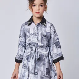 Peppermint Girls Embellished Shirt Collar Shirt Dress-picture-40