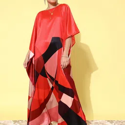 StyleStone Abstract Print Satin Maxi Kaftan Dress-picture-17