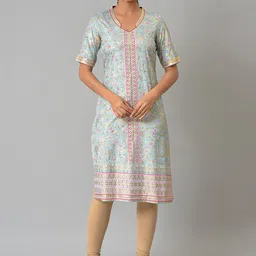 AURELIA Women Blue & Pink Floral Printed Kurta-picture-29