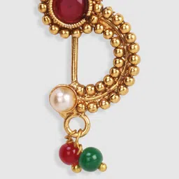 JEWELS GEHNA Set Of 3 Vilandi Gold-Plated & White CZ-Studded & Beaded Nosepins image 4