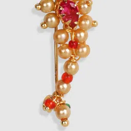 JEWELS GEHNA Set Of 3 Vilandi Gold-Plated & White CZ-Studded & Beaded Nosepins image 5
