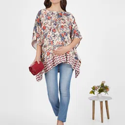 angloindu Floral Printed Boat Neck Kimono Sleeves Pure Cotton Maternity Kaftan Top-picture-14