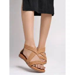 Shoetopia Braided Upper Wrap Strap Tan Flat Sandals-image-78