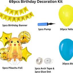 khushdin 69pcs Pikachu Theme Birthday Decoration Kit with Balloons & Banner Set image 2