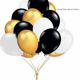 theme my party Solid Black gold white Balloons Pack of 50 with Balloon Pump Balloon image 2