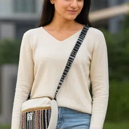 hemplane Multicolor Men & Women Sling Bag EcoHemp Medium Sling Bag - Beige/Multicolor image 4