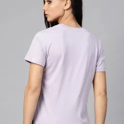 roadster Women Solid Round Neck Pure Cotton Purple T-Shirt image 5