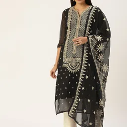 SWAGG INDIA Women Black Ethnic Motifs Embroidered Kurta with Trousers & With Dupatta image 1