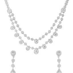 Yellow Chimes Rhodium Plated AD Stone Studded Necklace and Earrings image 2