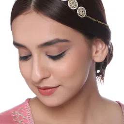 Shoshaa Women Gold-Toned & White Embellished Hairband-picture-14