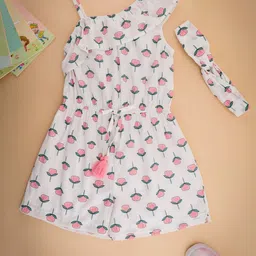 NUEVOSDAMAS Girls Printed Cotton Rompers With Headband-image-41