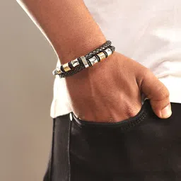 Roadster Men Silver-Plated Texture Leather Band Bracelet-picture-21