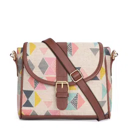 THE CLOWNFISH Women Brown Geometric Printed Structured Sling Bag-picture-13
