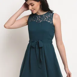 La Zoire Turquoise Blue Georgette Mini Dress-picture-10