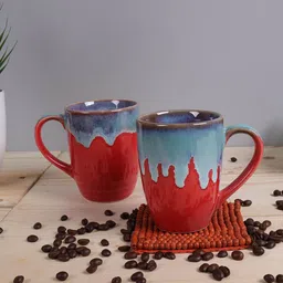 Homesake Set of 2 Red & Turquoise Blue Printed Ceramic Glossy Mugs-image-18