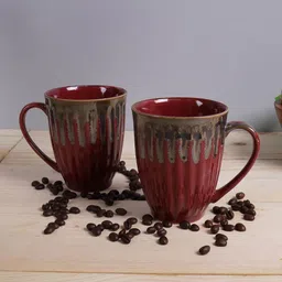 Homesake Set of 2 Red & Grey Textured Ceramic Glossy Mugs-image-51