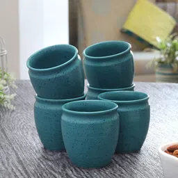 MIAH Decor Teal Blue 6 Handcrafted & Hand Painted Ceramic Matte Kullad Cups-picture-38